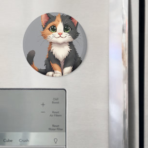 Whimsical Calico Kitten med Cattige Magnet
