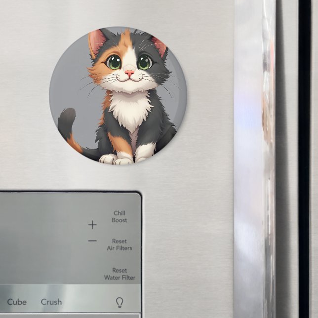 Whimsical Calico Kitten med Cattige Magnet (In Situ (Fridge))
