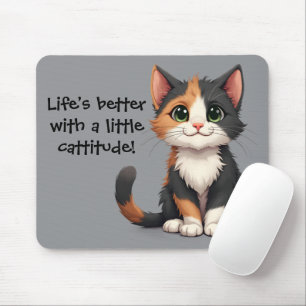 Whimsical Calico Kitten med Cattige Musmatta