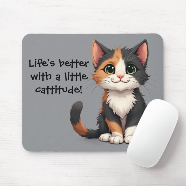 Whimsical Calico Kitten med Cattige Musmatta (Med mus)