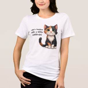 Whimsical Calico Kitten med Cattige T Shirt
