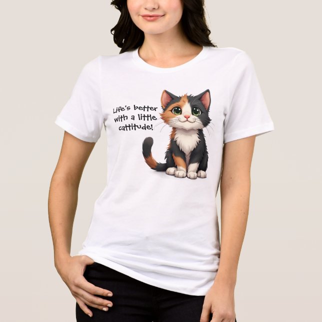 Whimsical Calico Kitten med Cattige T Shirt (Framsida)