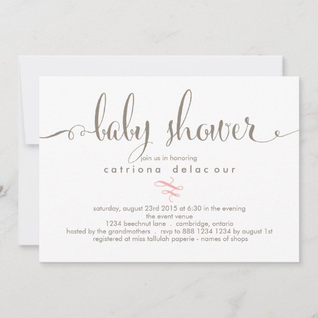 Whimsical Calligraphy Baby Shower-inbjudan Inbjudningar (Framsida)