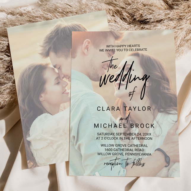Whimsical Calligraphy | Blekakt Foto Bröllopet För Inbjudningar (Whimsical Calligraphy | Faded Photo The Wedding Of Invitation)