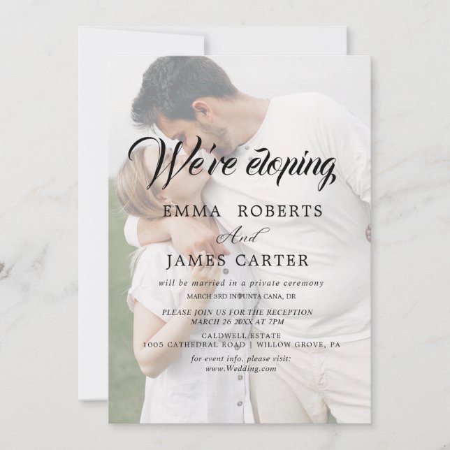 Whimsical Calligraphy | Bleknad Foto Elopement  Inbjudningar (Framsida)