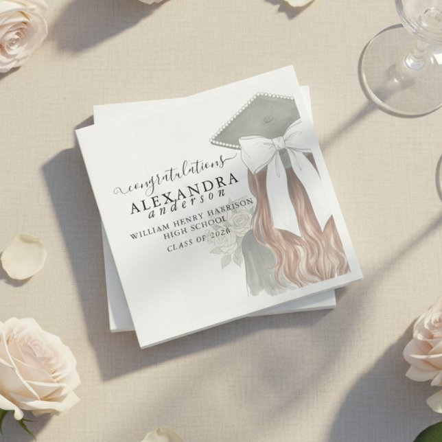 Whimsical Calligraphy Graduation Bow Pappersservett (Whimsical Calligraphy Graduation Bow Napkins)
