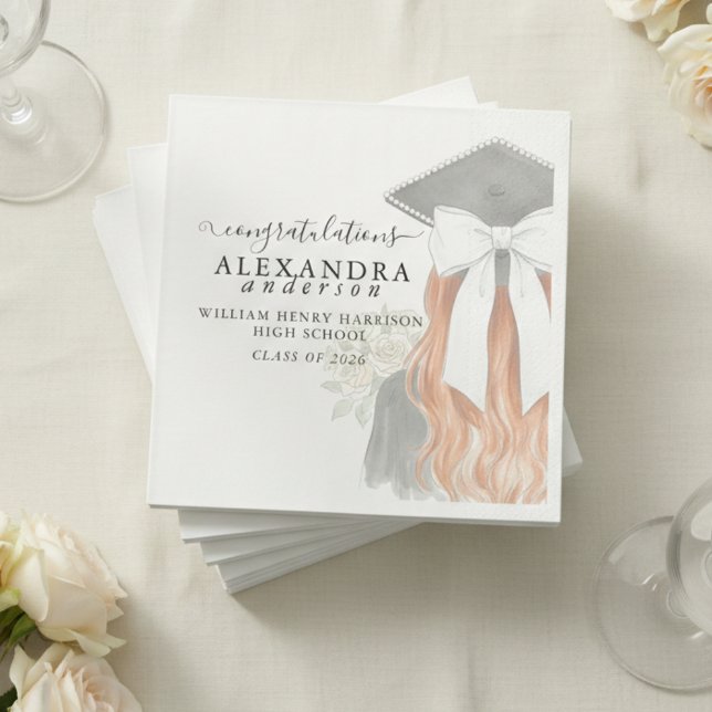Whimsical Calligraphy Graduation Bow Pappersservett (Whimsical Calligraphy Graduation Bow Napkins)