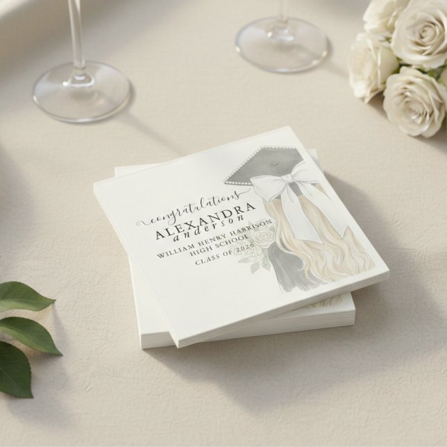 Whimsical Calligraphy Graduation Bow Pappersservett (Whimsical Calligraphy Graduation Bow Napkins)