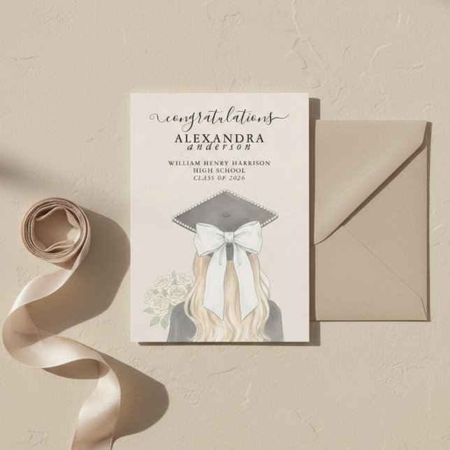 Whimsical Calligraphy Graduation Bow Photo Meddelande (Whimsical Calligraphy Graduation Bow Photo Announcement)