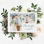 Whimsical Calligraphy Grönt Photo Collage Bröllop Tack Kort<br><div class="desc">Skicka din tacksamhet till gästerna för att de är en del av din speciella dag med det här anpassadets fotokollage tack för ditt kort. Den har ett vismiskt skript och klassisk typografi. Personlig genom att lägga till egna detaljer och med dina favoritfoton från bröllop.</div>