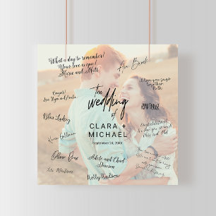 Whimsical Calligraphy Photo Bröllop Guest Signing Poster