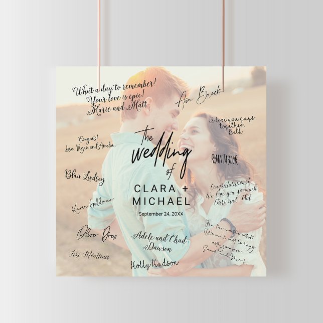 Whimsical Calligraphy Photo Bröllop Guest Signing Poster (Skapare uppladdad)