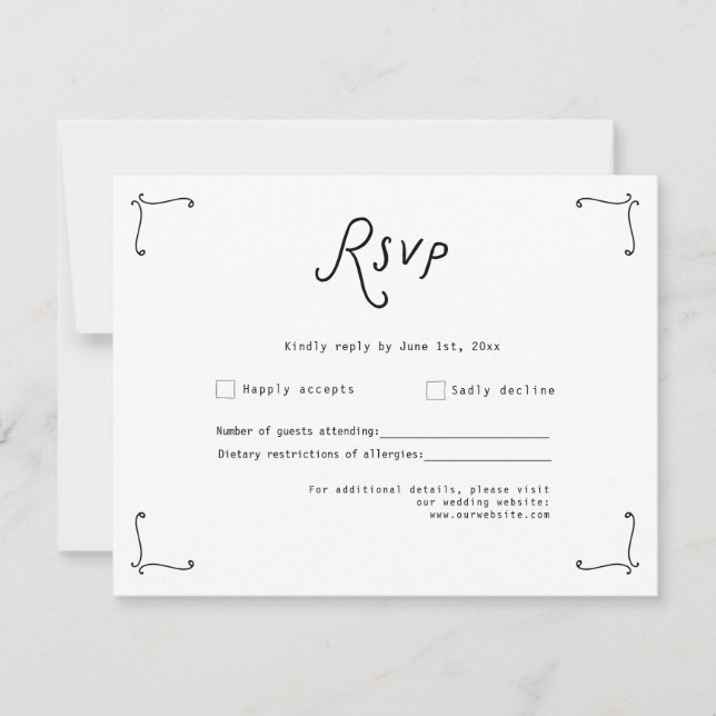 Whimsical Calligraphy Wedding RSVP Card OSA Kort (Framsida)
