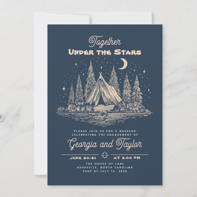 Whimsical Camping Under the Stars Förlovningsfest Inbjudningar (Framsida)