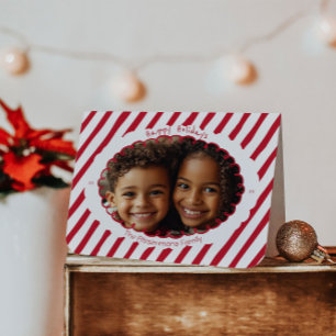 Whimsical Candy Cane-randig julfotokort Helgkort