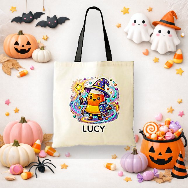 Whimsical Candy Corn Trollkarl Bus eller Behandla  Tygkasse (Skapare uppladdad)