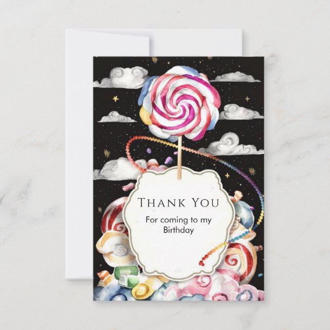 Whimsical Candyland Födelsedag Tack Kort (Framsida)