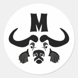 Whimsical Cape Buffalo i Svarta Bläck Runt Klistermärke