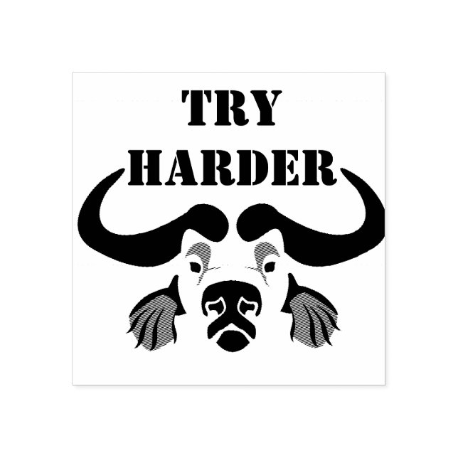 Whimsical Cape Buffalo i Svarta Bläck Stämpel (Tryck)