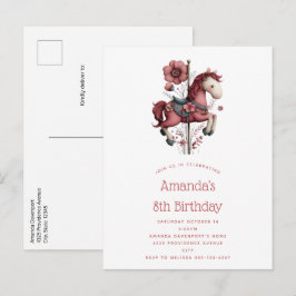 Whimsical Carousel Horse Image Birthday Inbjudan Vykort