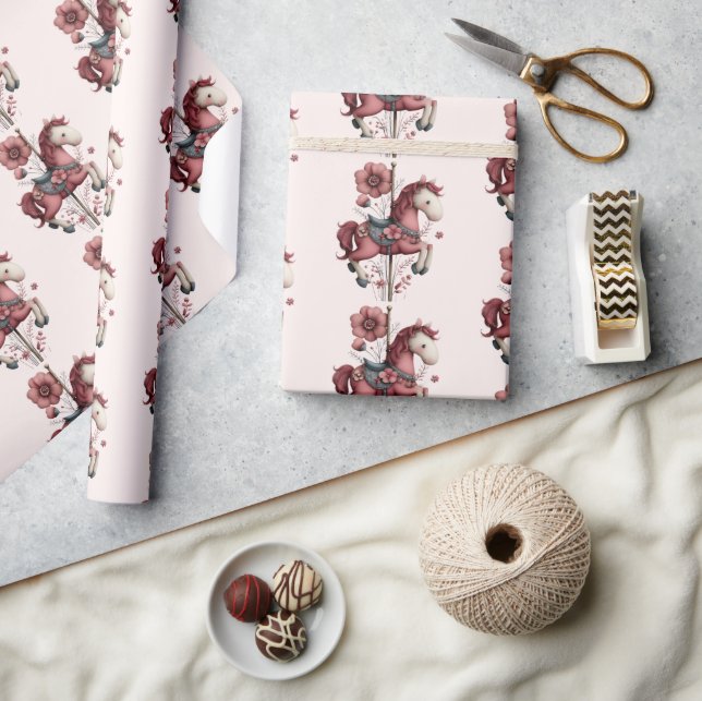  Whimsical Carousel Horse Image Pattern Presentpapper (Hantverk)