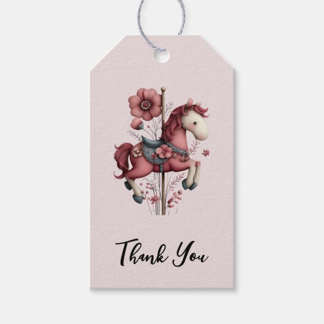 Whimsical Carousel Horse Image Thank You Presentetikett (Framsidan)