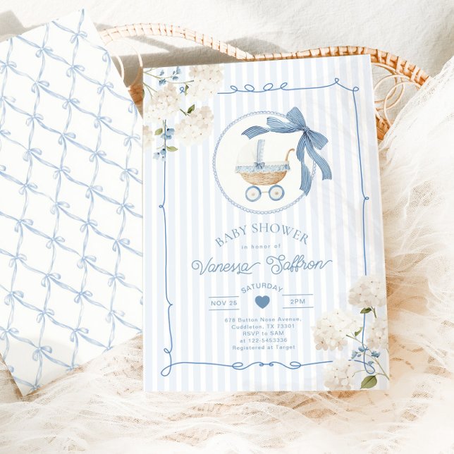 Whimsical Carriage French nursery Blue Baby shower Inbjudningar (Skapare uppladdad)