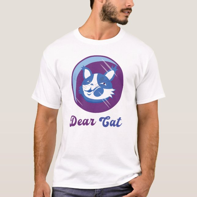 Whimsical Cartoon Cat Graphic - Charming Blue T Shirt (Framsida)