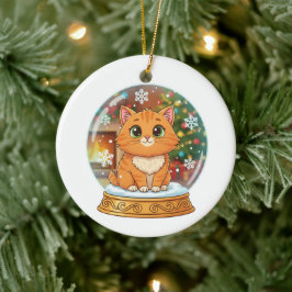 Whimsical Cartoon Cat in Snow Globe Christmas Julgransprydnad Keramik