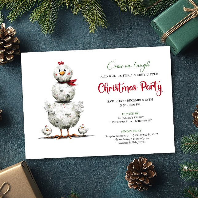 Whimsical Cartoon Chickens Holiday Party Invites Inbjudningar (Whimsical Cartoon Chickens Holiday Party Invitation)