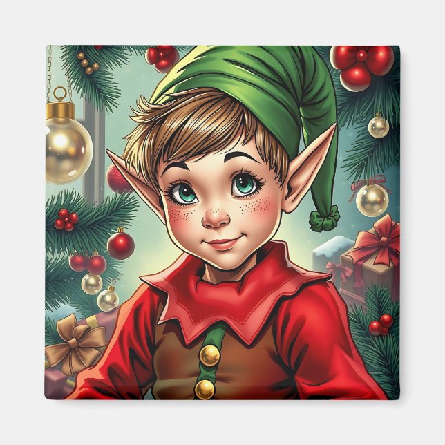 Whimsical Cartoon Elf | Christmas Magnet (Framsidan)
