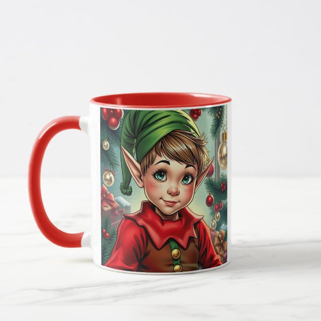 Whimsical Cartoon Elf | Christmas Personalized Mugg (Vänster)