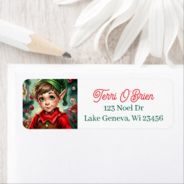 Whimsical Cartoon Elf | Christmas Returadress Etikett