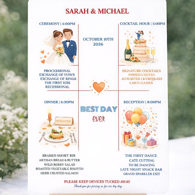 Whimsical Cartoon Icons Wedding Timeline Program (Skapare uppladdad)
