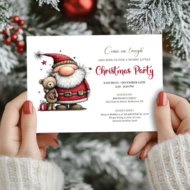 Whimsical Cartoon Santa Claus Holiday Party Invite Inbjudningar (Whimsical Cartoon Santa Claus Holiday Party Invite)