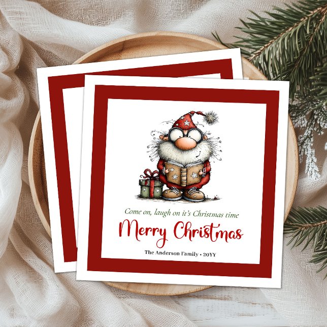 Whimsical Cartoon Tomte Roliga Servetter (Whimsical Cartoon Santa Claus Funny Napkins)