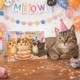 Whimsical Cat Birthday Cute Party Cats Kids Kort