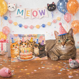 Whimsical Cat Birthday Cute Party Cats Kids Kort
