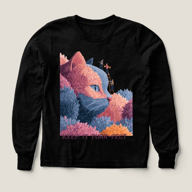 Whimsical Cat Blommigt Tee for Girls (Design framsida)