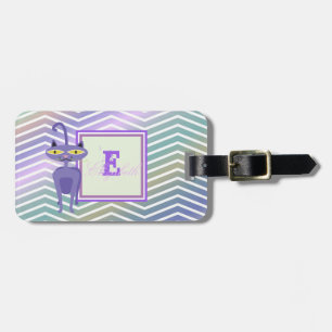 Whimsical Cat Chevron Sicksack,Monogram-Personanpa Bagagebricka