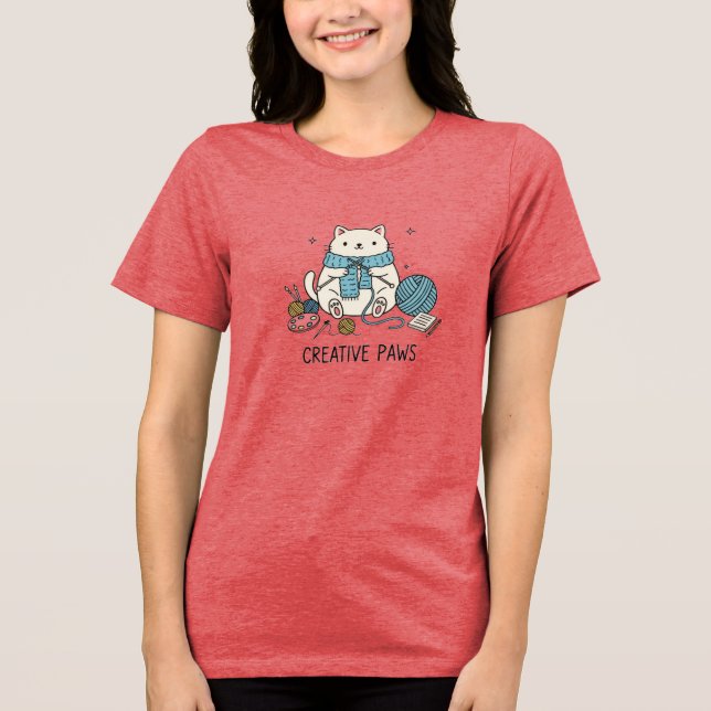 Whimsical Cat Crafter Knitting Summer Edition T Shirt (Framsida)
