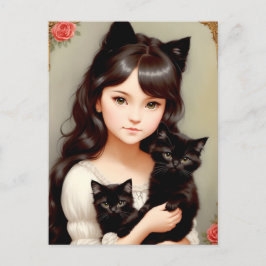 Whimsical Cat Dam - Vintage Painting. vykort