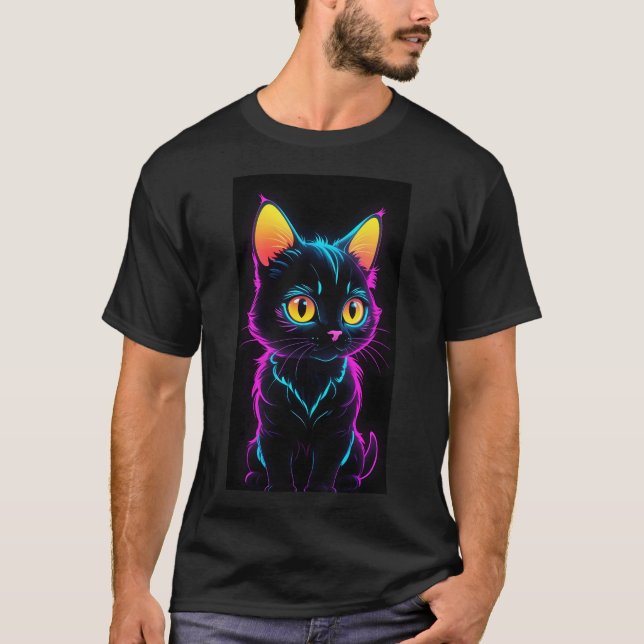 Whimsical Cat Dream  CollBasic Dark T-Shirt (Framsida)