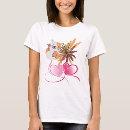 Whimsical Cat Mom Pink Hearts & Wildflower Floral  T Shirt