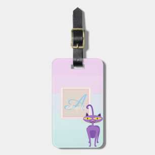 Whimsical Cat Ombre-randig Monogram-personlig Bagagebricka