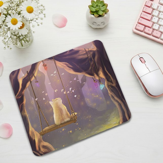 Whimsical Cat on a Swing Mouse Pad Musmatta (Skapare uppladdad)