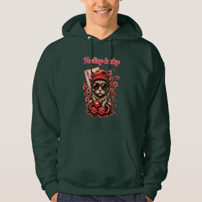 Whimsical Cat Poker Firande Hoodie (Framsida)
