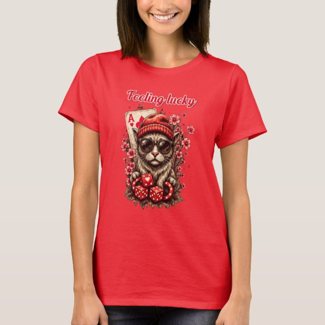 Whimsical Cat Poker Firande T Shirt (Framsida)