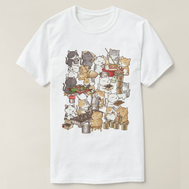 Whimsical Cat Skapar Kuih Kapit T Shirt (Design framsida)