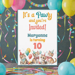Whimsical Cat Watercolor Birthday Invitation Inbjudningar